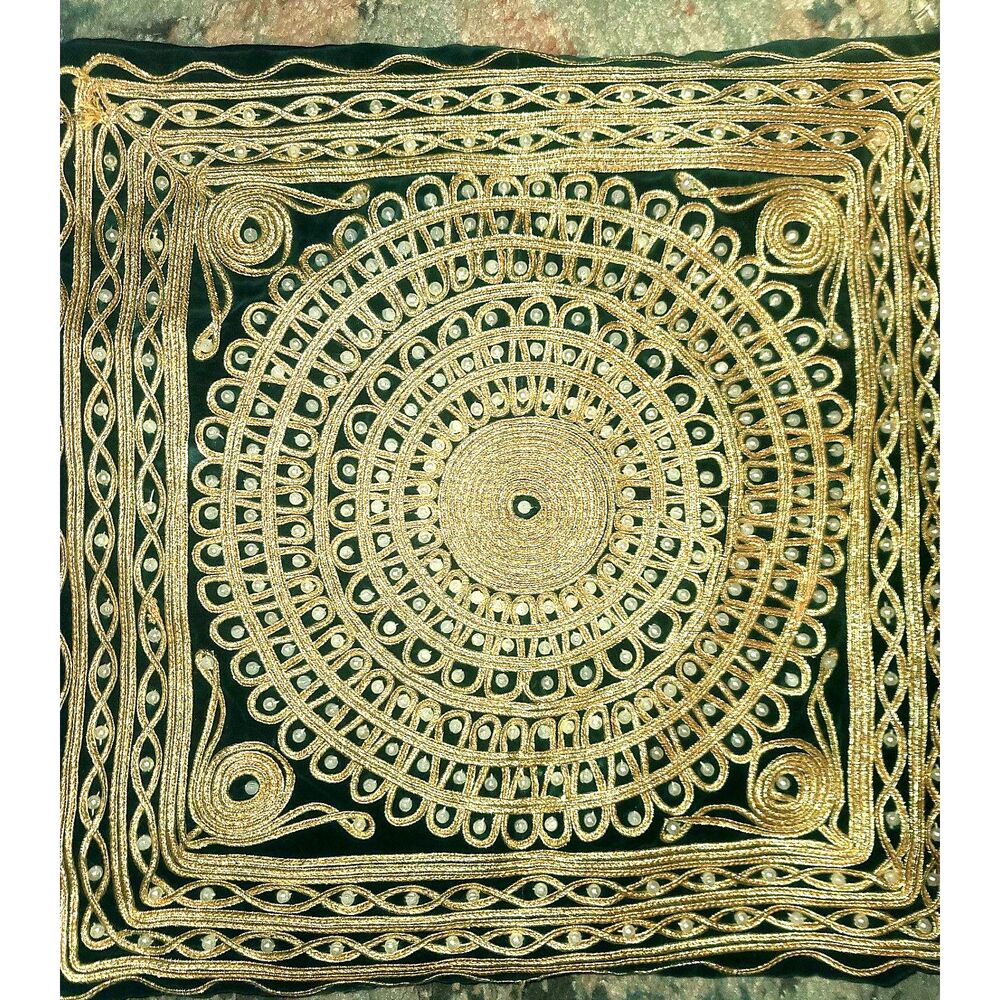 2‎ Vintage Gold Lame Scroll Faux Pearl Velvet Throw Pillow Zippered Covers 15'"